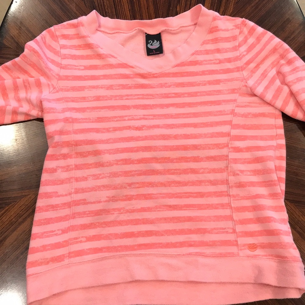 GVS Gloria Vanderbilt Sallie 100% Cotton Striped V-Neck Top Missy L